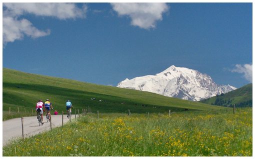 riders approach the summit of
Col des Aravis from the north,